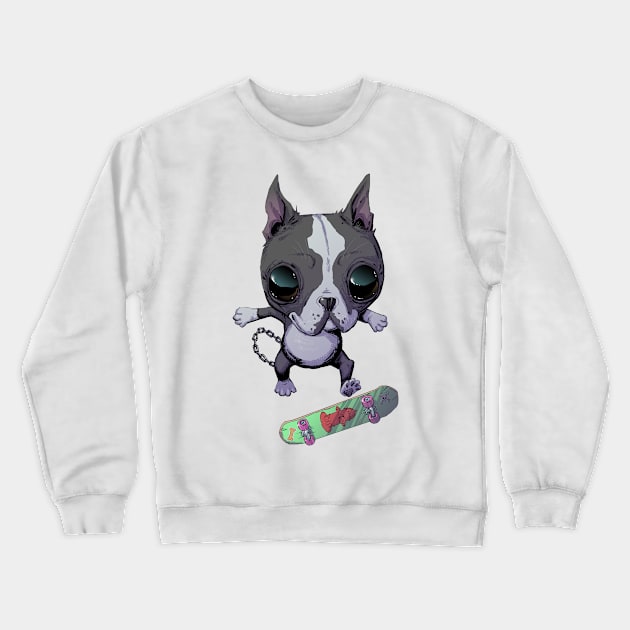 Boston Terrier Skateboarding Gift For Boston Terrier Owners and Lovers Crewneck Sweatshirt by Hutchew